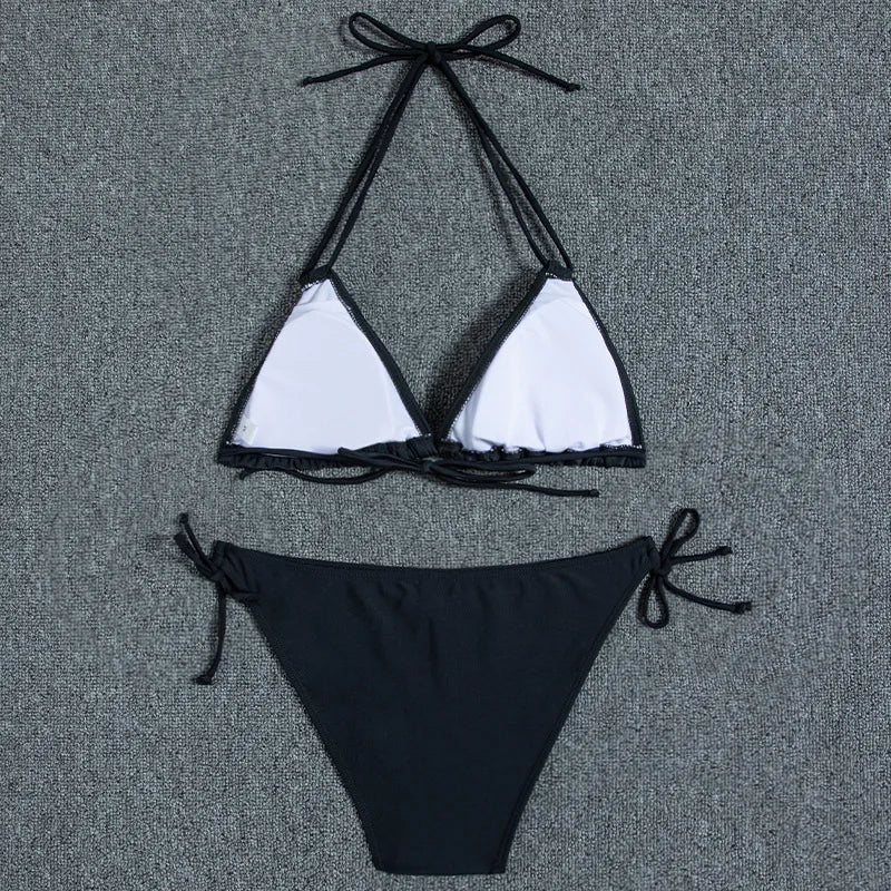 Leaves Print Swimsuit for Women,low Waist Drawstring Bikini,2-piece Swimwear,V-neck Susupender Backless Bathing Suit,beachwear