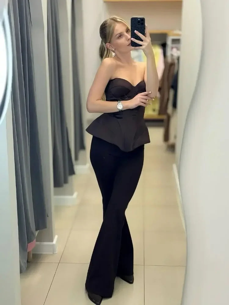 Sexy Fishbone Strapless Short Top Women Chic Sleeveless Off-shoulder Backless Waist Cinching Tops 2026 Lady Evening Party Blouse