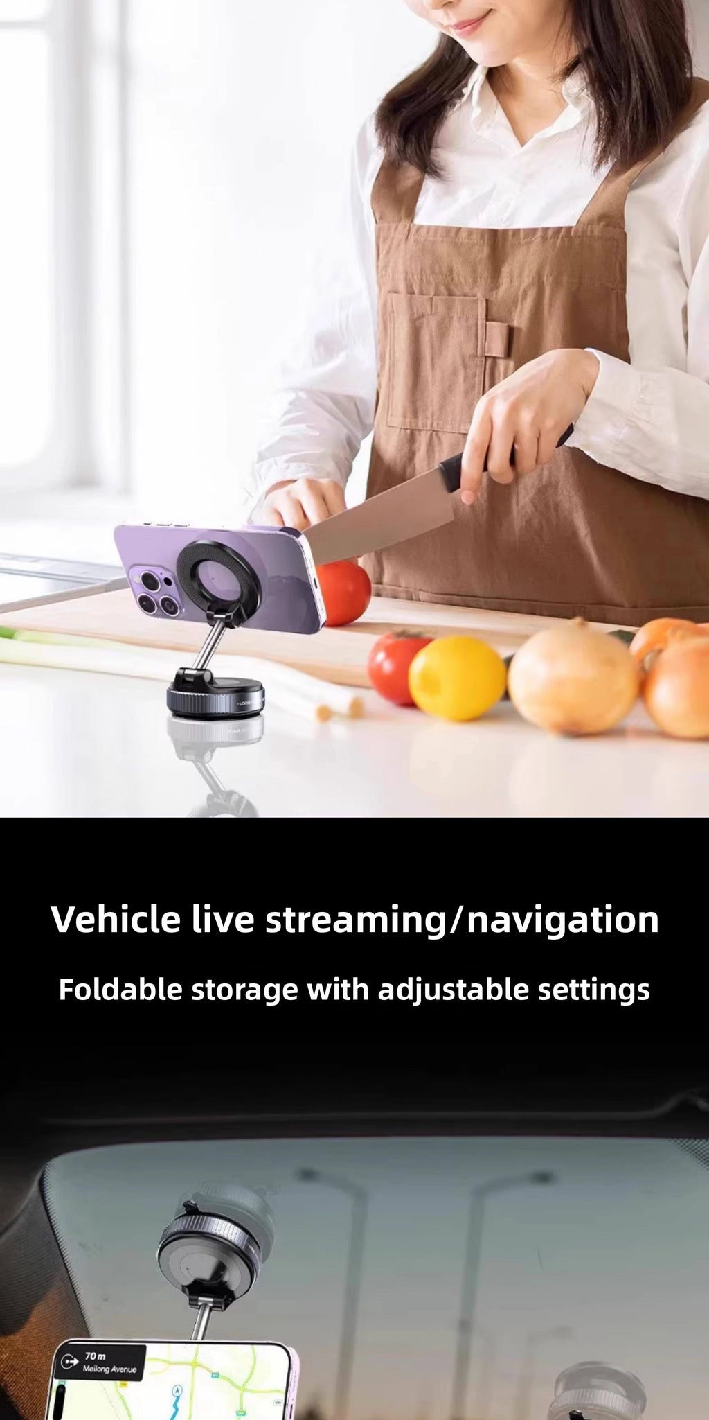 Strong Magnetic Car  Phone  Holder Foldable 360° Adjustable Vacuum Suction Mount Universal for Car, Desk, Bathroom