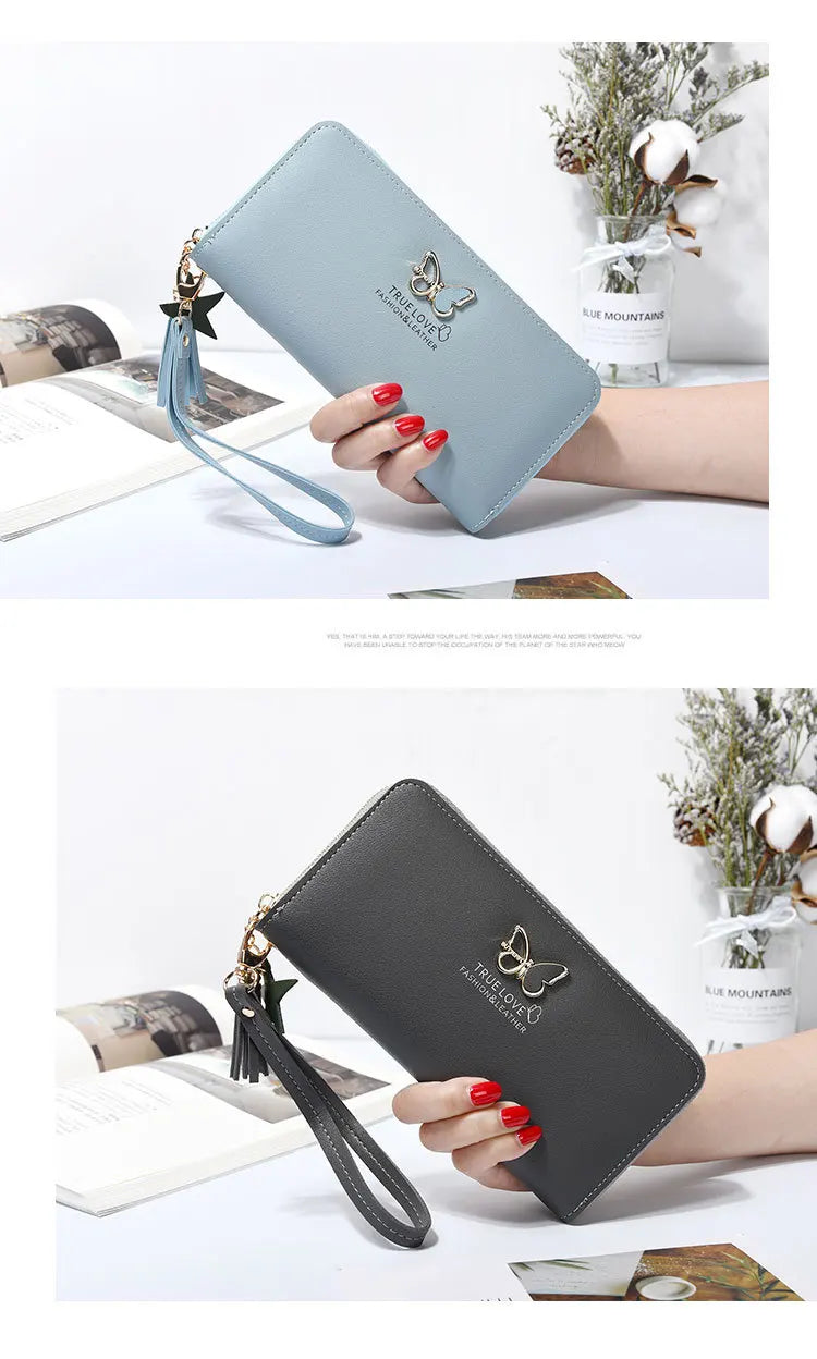 Fashion Butterfly Women Wallet Wrist Handle Phone Case Long Section Money Pocket Pouch Handbag Women's Purse Card Holders 2023