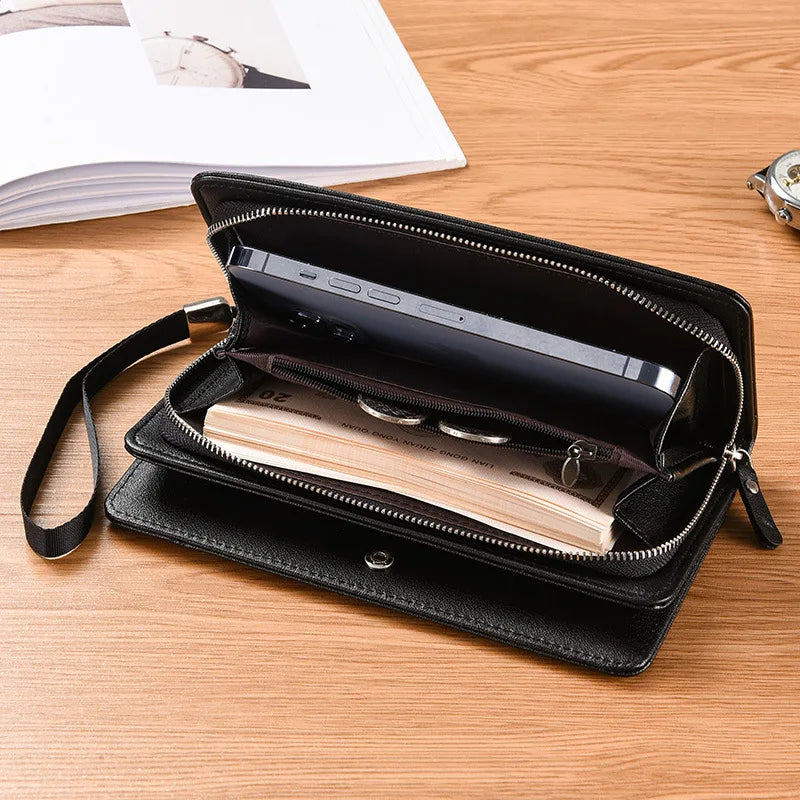Fashionable Men Handhold Bag New Style Business Zippered Large Purse Phone Case