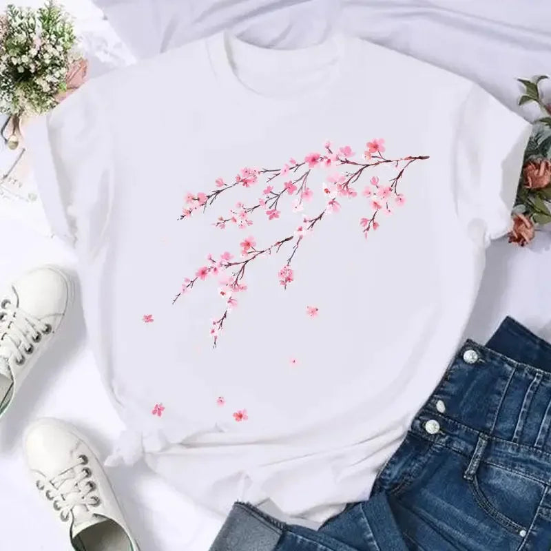 Women's Moon Print Short Sleeve T-Shirt Casual Cartoon Print Retro T-Shirt Graphic T Shirts Women Clothing Summer Streetwear Y2K