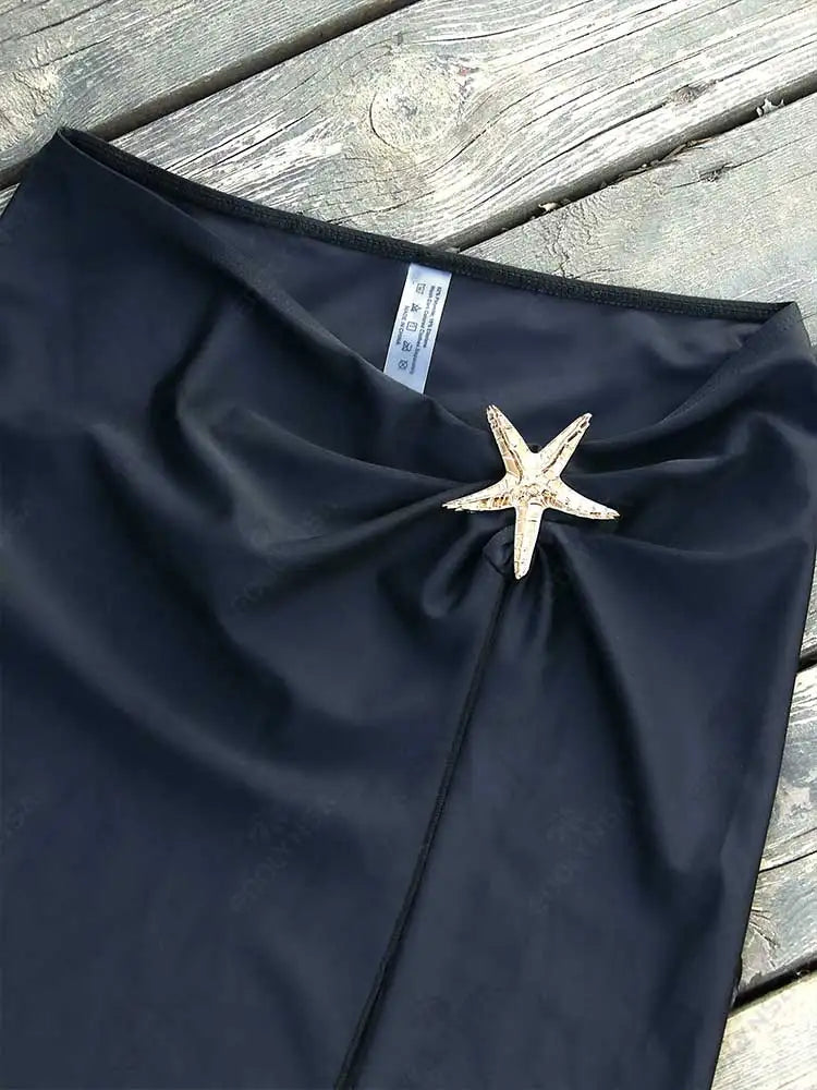 2 Piece Swimsuits for Elegant Women Starfish One Piece Bathing Suits with High Split Skirt Cover ups Sexy Halter Bikini Sets K59