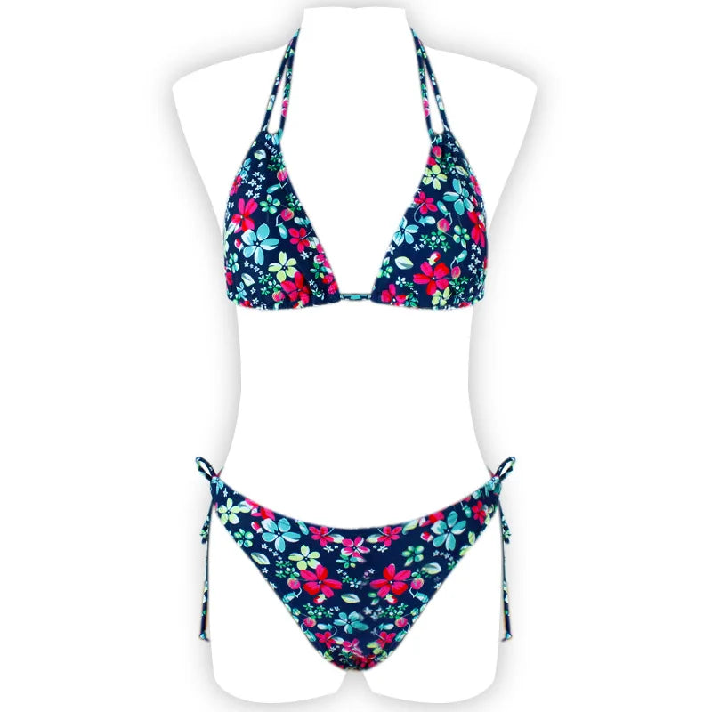 Leaves Print Swimsuit for Women,low Waist Drawstring Bikini,2-piece Swimwear,V-neck Susupender Backless Bathing Suit,beachwear