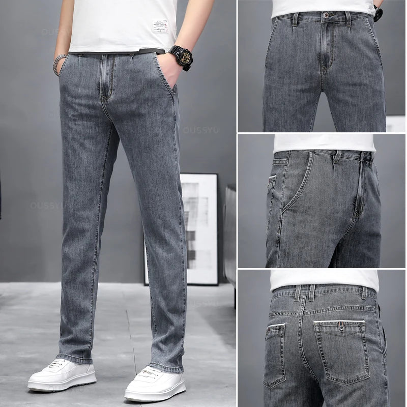Autumn Stretch Skinny Jeans Men Fashion Casual Slim Fit Denim Designer Elastic Pants Grey Brand Trousers Male Large size 38 40