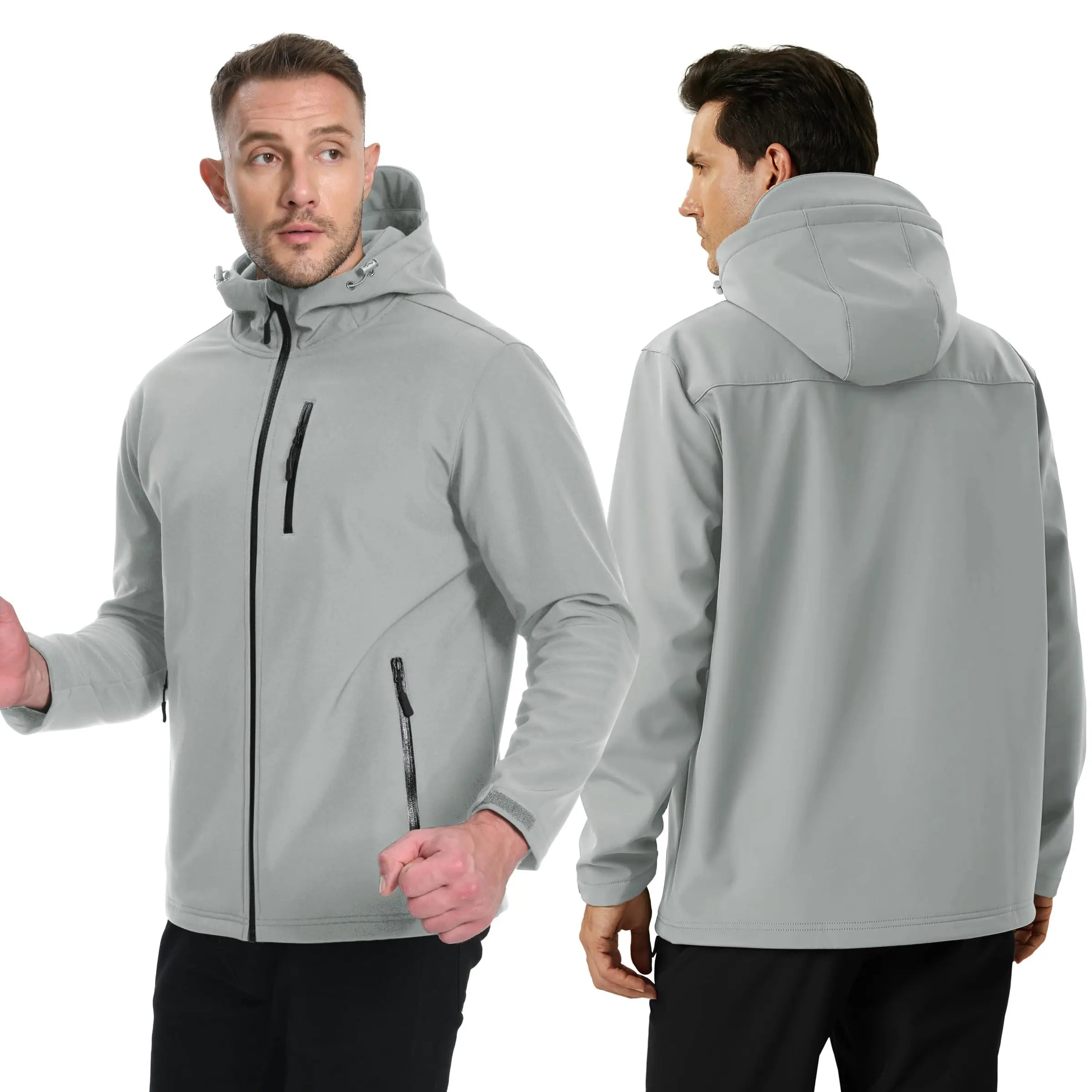 TACVASEN Hooded Softshell Jacket Mens Waterproof Rain Jacket Fleece Lined Work Jacket Outdoor Trekking Hiking Windbreaker Male