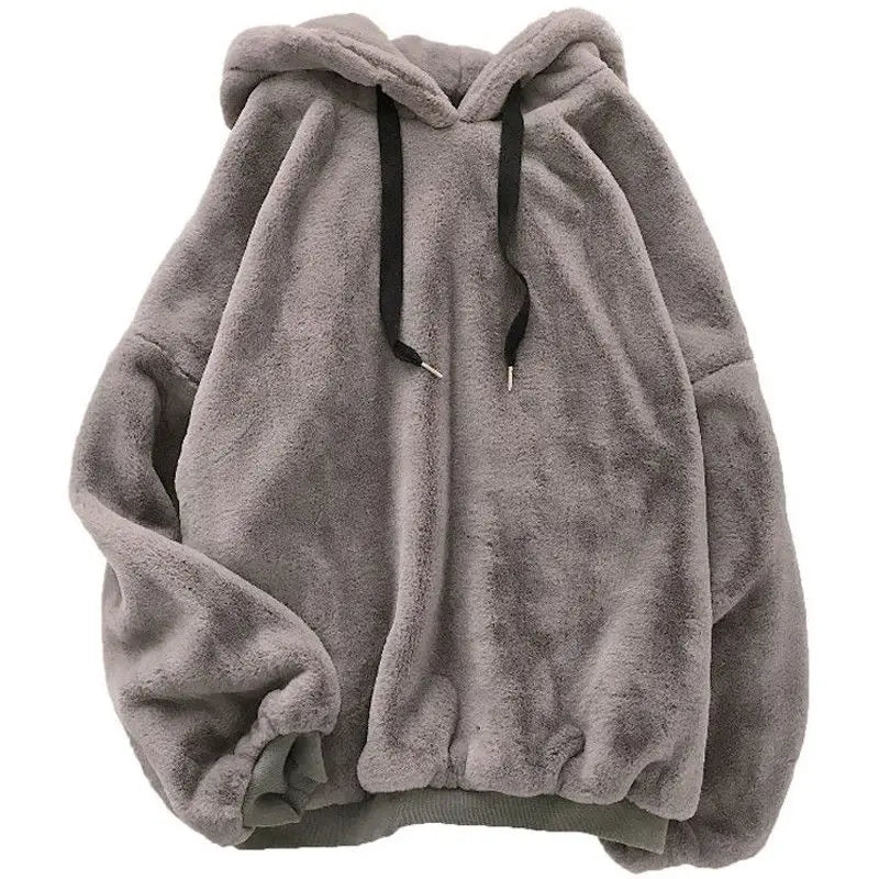 Plus Velvet Hoodies Women Hooded Thicker Furry Cozy Korean Fashion Couples Simple Winter Warm Coats Loose Outwear Slouchy Ins