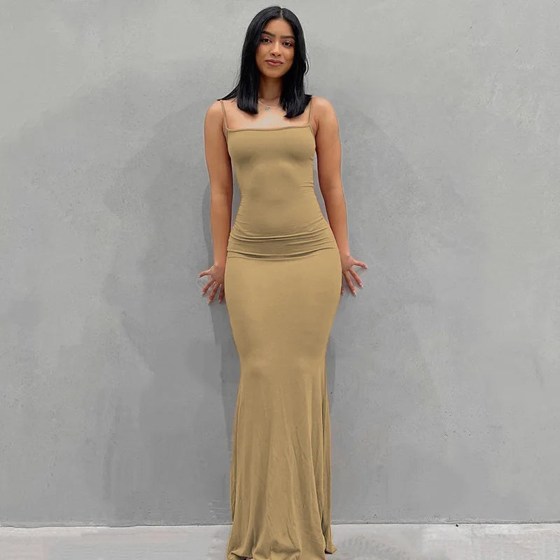 Dresses For Women 2023 Sexy Spaghetti Strap Black Long Dress Evening Y2k Sleeveless Solid Skinny Bodycon Maxi Vestidos