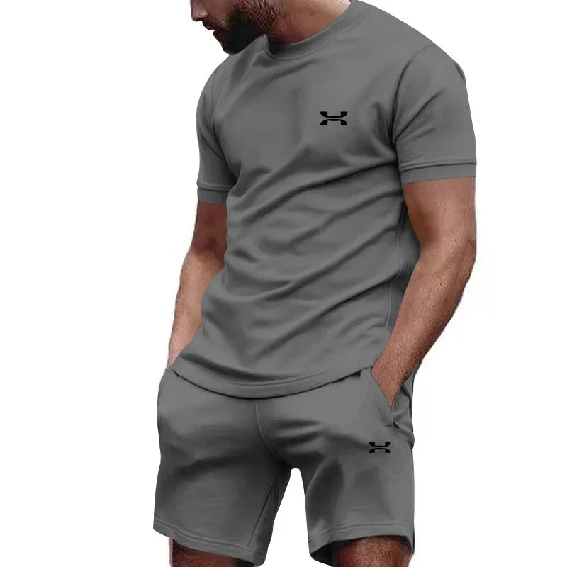 New summer men's casual shortsleeved shorts 2-piece city street fashion T-shirt shorts suit men's cool run hot sale