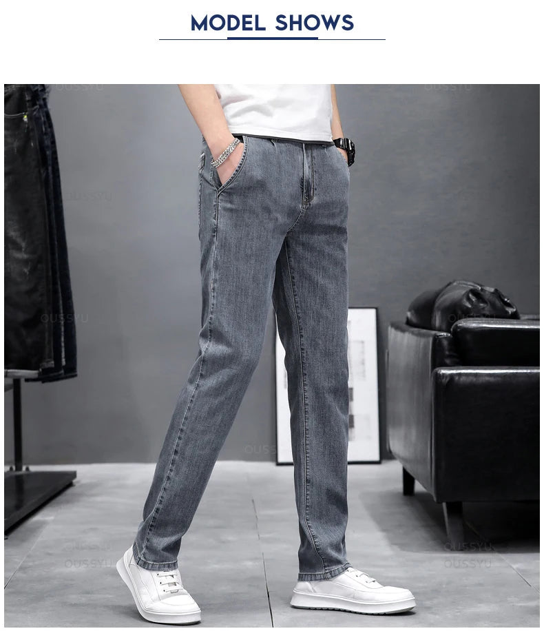 Autumn Stretch Skinny Jeans Men Fashion Casual Slim Fit Denim Designer Elastic Pants Grey Brand Trousers Male Large size 38 40