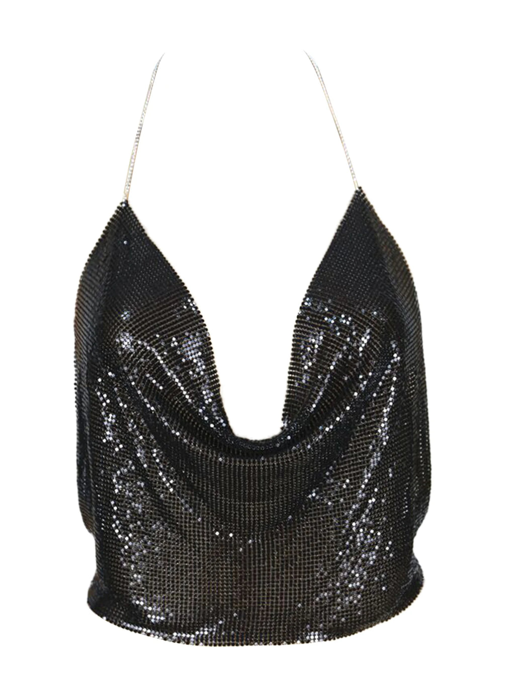 Sexy Halter Tank Tops Shining Metal Sequins Backless Low-Cut Tank Camisole For Women