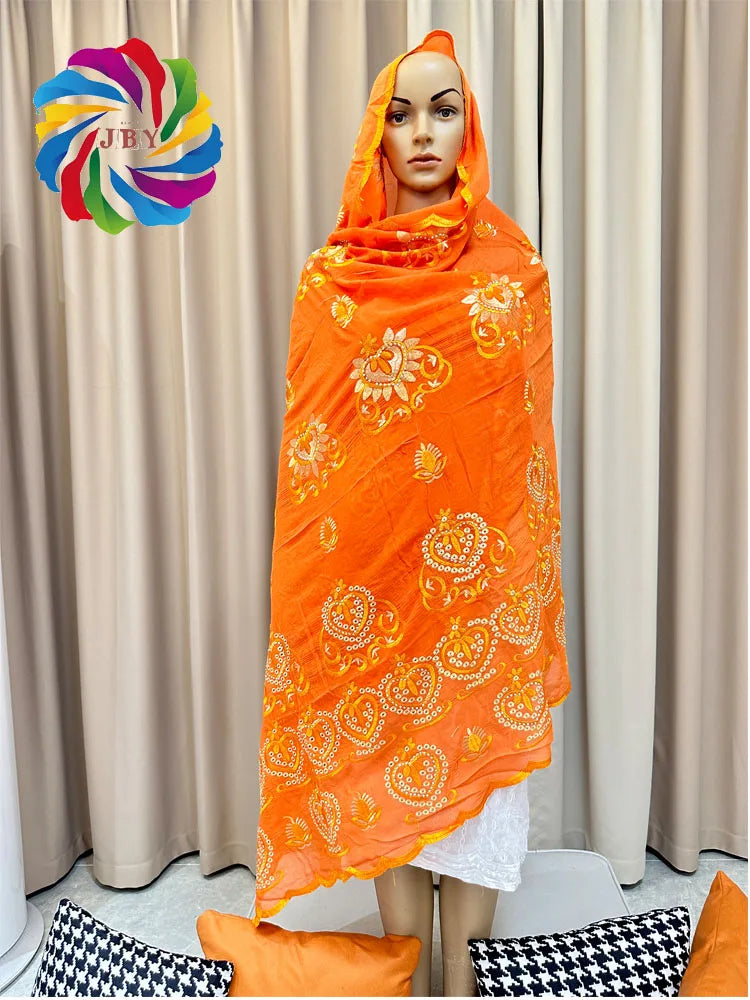 All white blanc Dubai African Muslim Shawl Wrap Cording Embroidery Scarf Sales Muslim Scarf 100% Cotton Big Scarf AfricanWomen