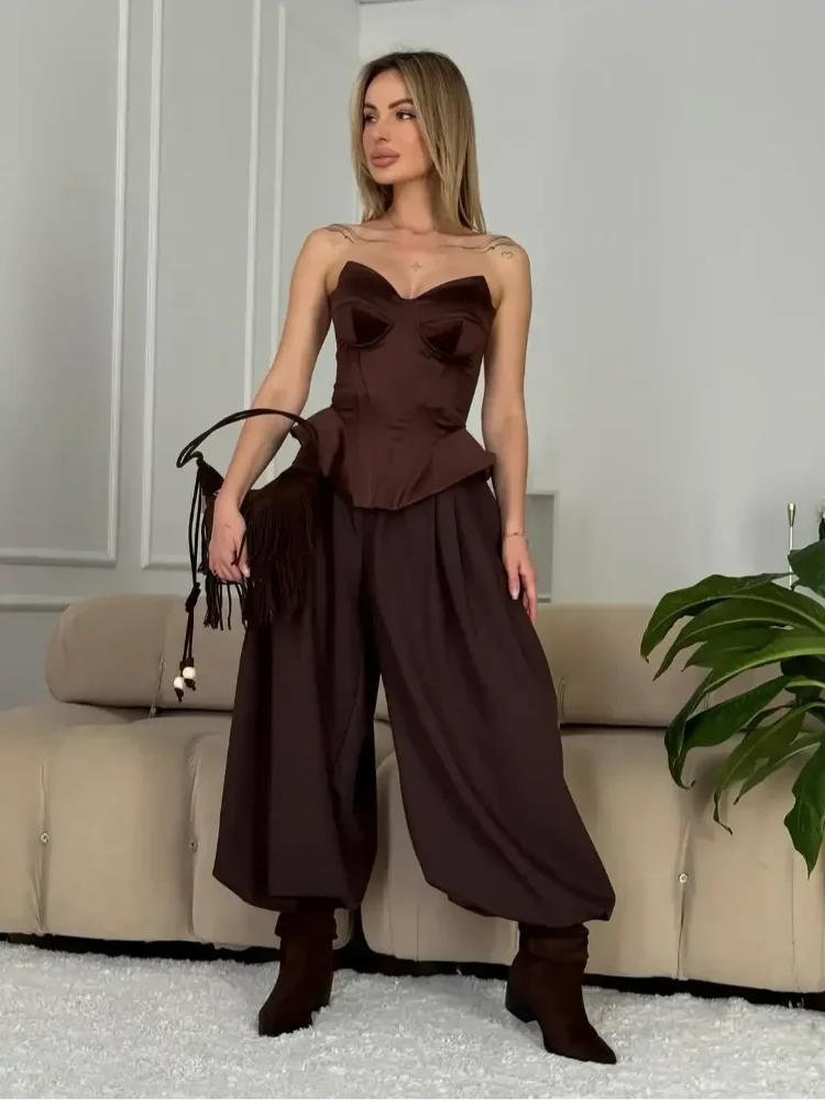Sexy Fishbone Strapless Short Top Women Chic Sleeveless Off-shoulder Backless Waist Cinching Tops 2026 Lady Evening Party Blouse