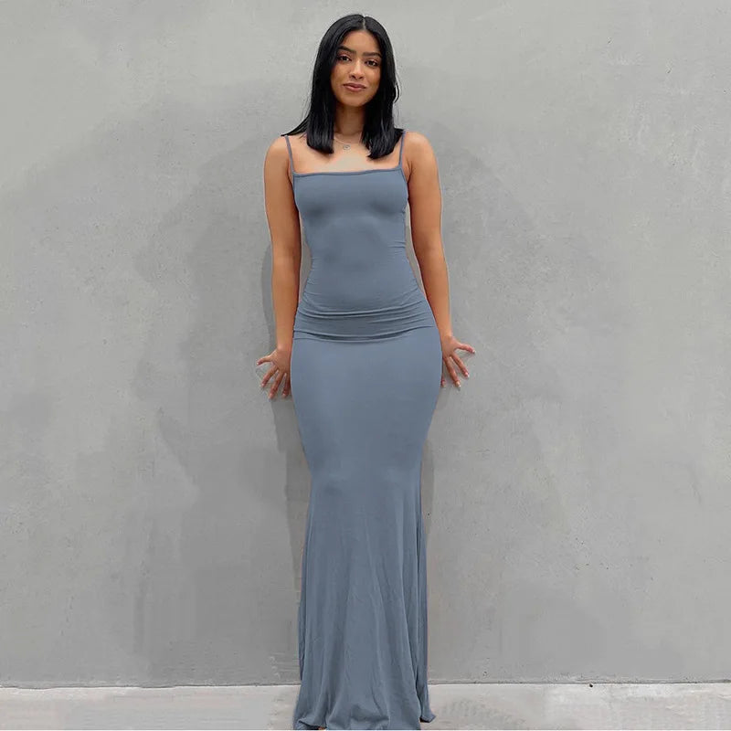 Dresses For Women 2023 Sexy Spaghetti Strap Black Long Dress Evening Y2k Sleeveless Solid Skinny Bodycon Maxi Vestidos