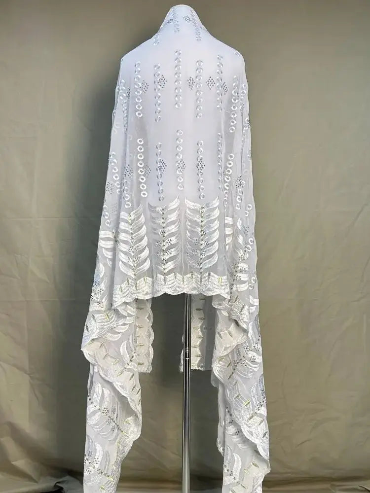 All white blanc Dubai African Muslim Shawl Wrap Cording Embroidery Scarf Sales Muslim Scarf 100% Cotton Big Scarf AfricanWomen