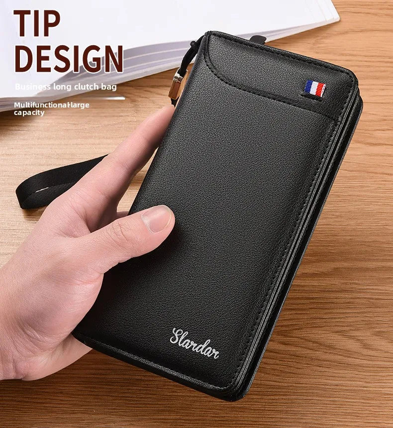 Fashionable Men Handhold Bag New Style Business Zippered Large Purse Phone Case