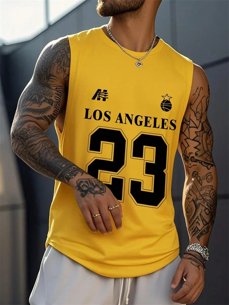 The 2025 Summer Men's Round-neck Vest Is A Simple, 23-letter Printed Street Fashion Casual Wear That Is Breathable
