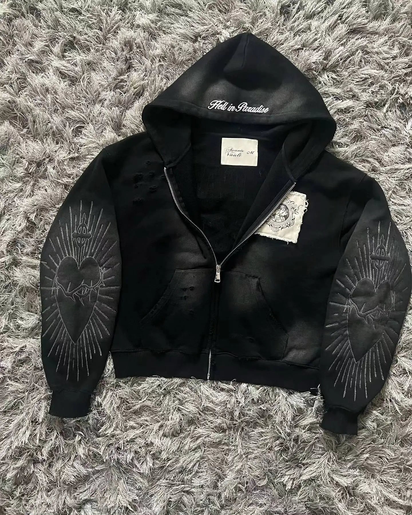 Y2K Harajuku New Fashion Skull Embroidery Plus Velvet Padded Casual Joker Vintage Popular Hip Hop Couples Fur Collar Coat Tops