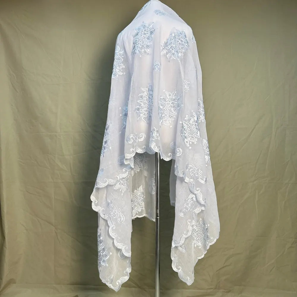 All white blanc Dubai African Muslim Shawl Wrap Cording Embroidery Scarf Sales Muslim Scarf 100% Cotton Big Scarf AfricanWomen