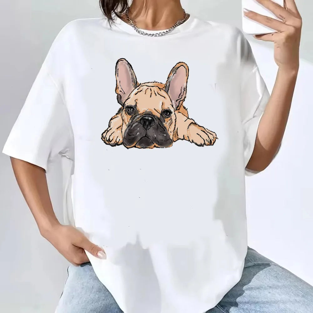 French Bulldog top tees women Colorful Retro Pastel Comfortable tshirt Psychedelic Pop Culture Gothic Digital hip hop 80s