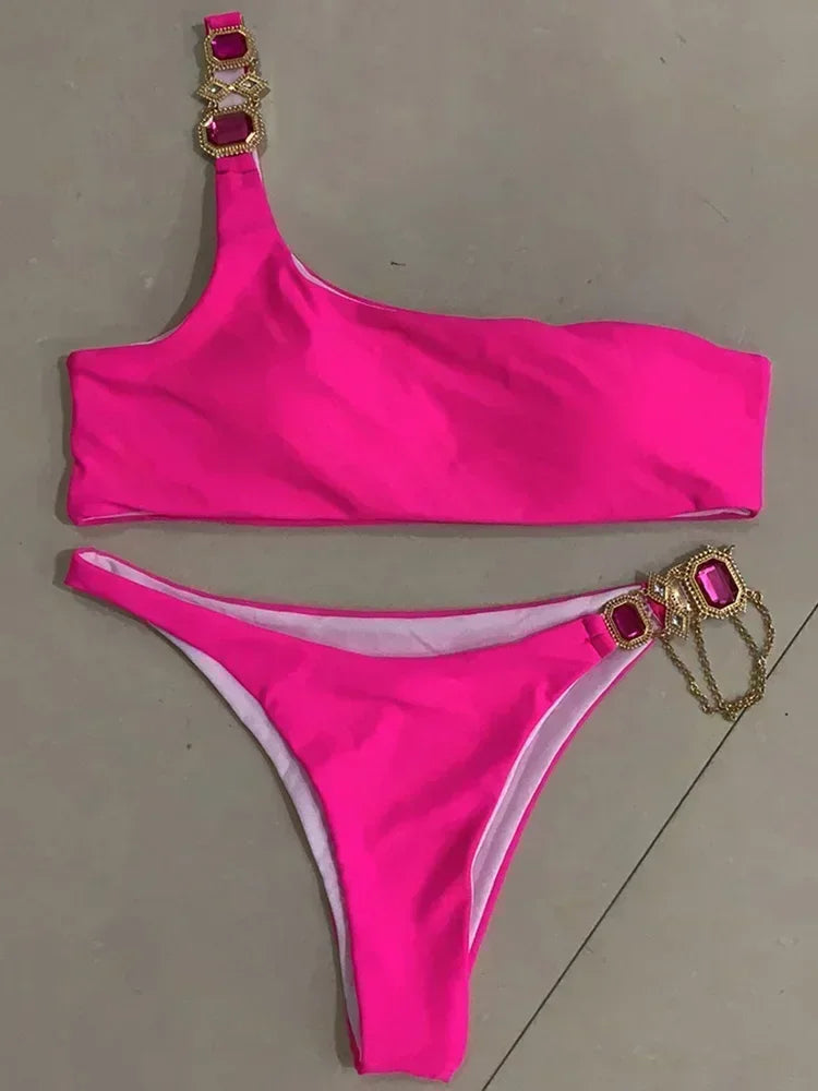 2025 Rhinestone Swimsuit Women Bikinis Crystal Diamond Bikini Set Metal Chain Swimwear female Luxury Aristocratic Swimming Suit