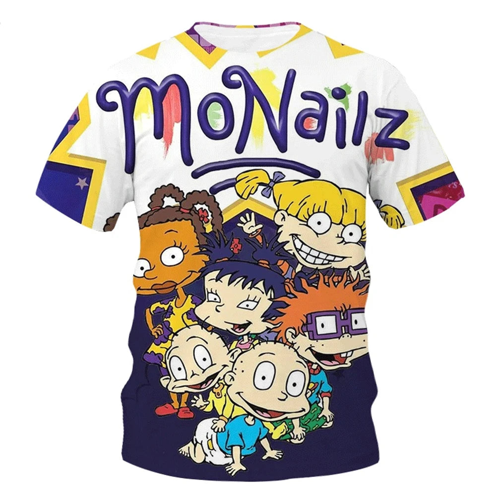 Summer fashion, novelty, creativity, 3D printing, anime character printing, fun, casual, comfortable short sleeved T-shirt
