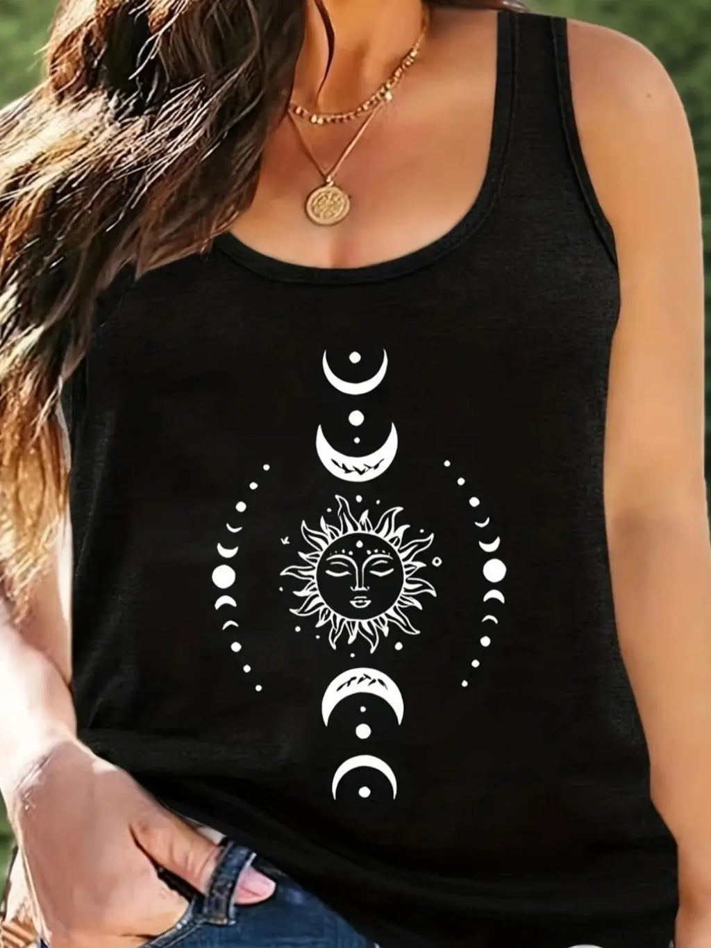 printed Summer women's loose and personalized dream catcher mesh printed vest top T-shirt comfortable sleeveless