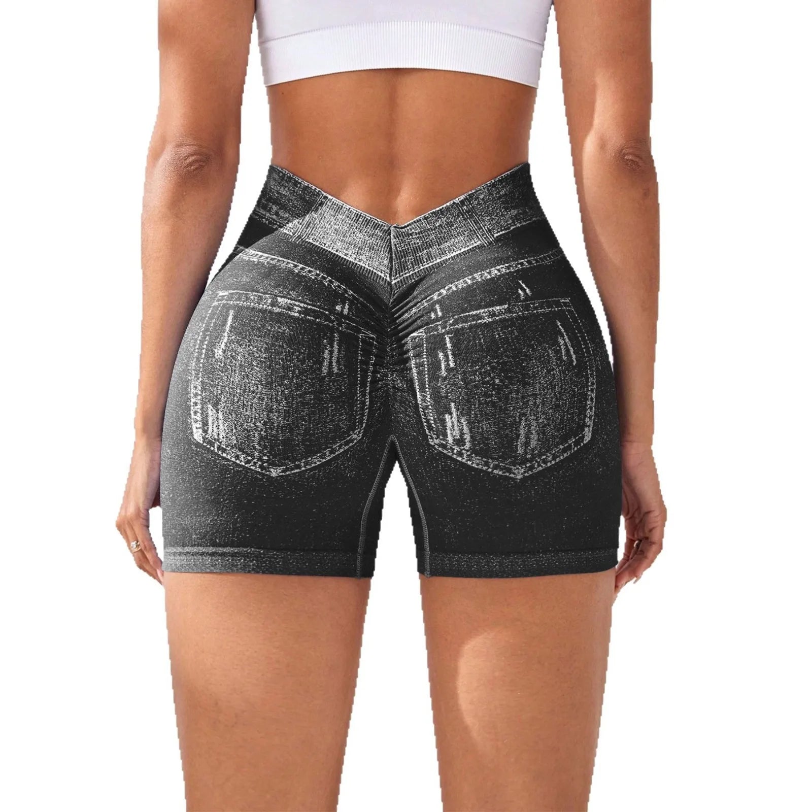 Hot Sexy Imitation Denim Seamless Yoga Shorts for Women Running Sports Leggings Female Ruched Skinny Gym Fitness Short Pants