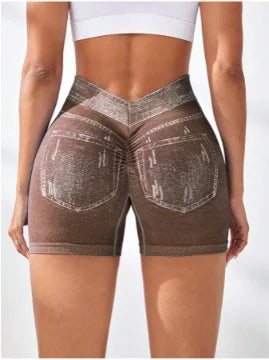 Hot Sexy Imitation Denim Seamless Yoga Shorts for Women Running Sports Leggings Female Ruched Skinny Gym Fitness Short Pants