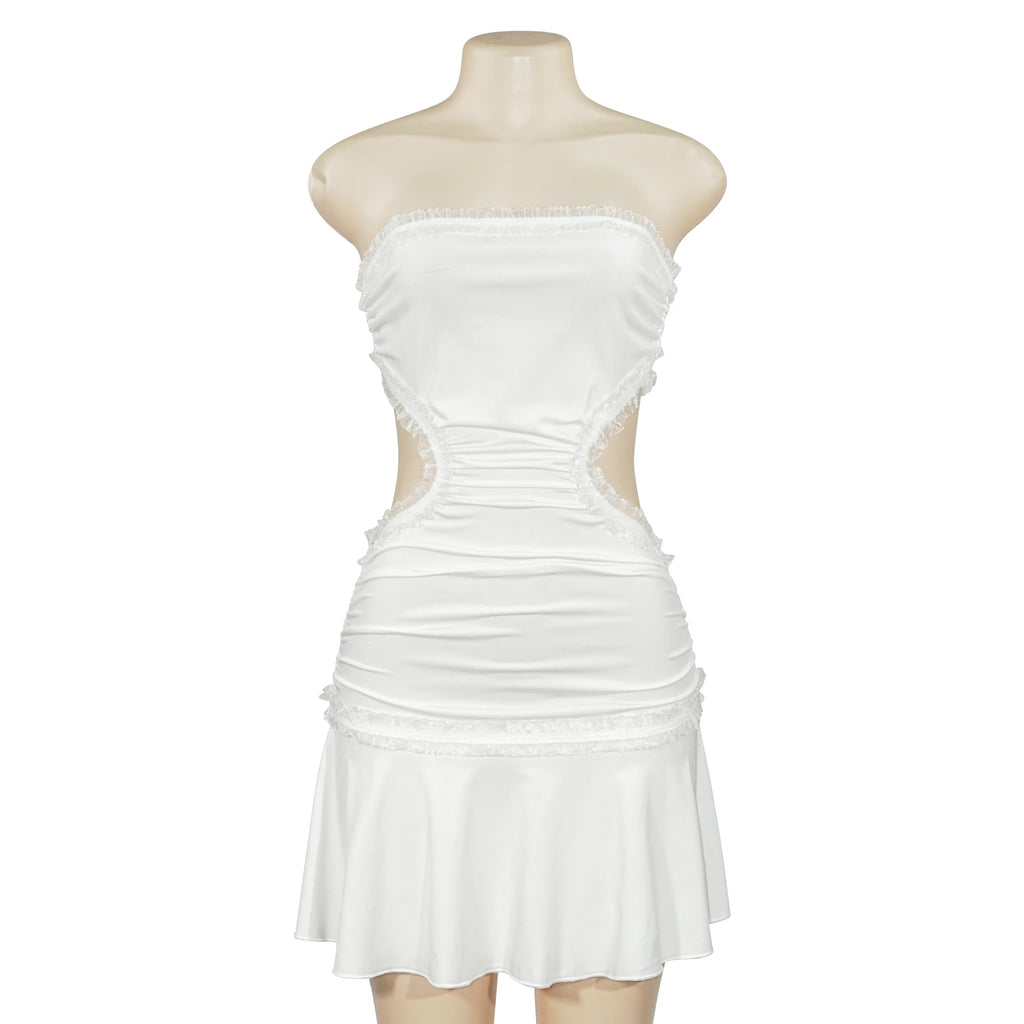 Sexy Lace Splice Backless Dress Cross-Border Short Skirt with Strap Bridesmaid Women's Fashion Trendy Mini Dress