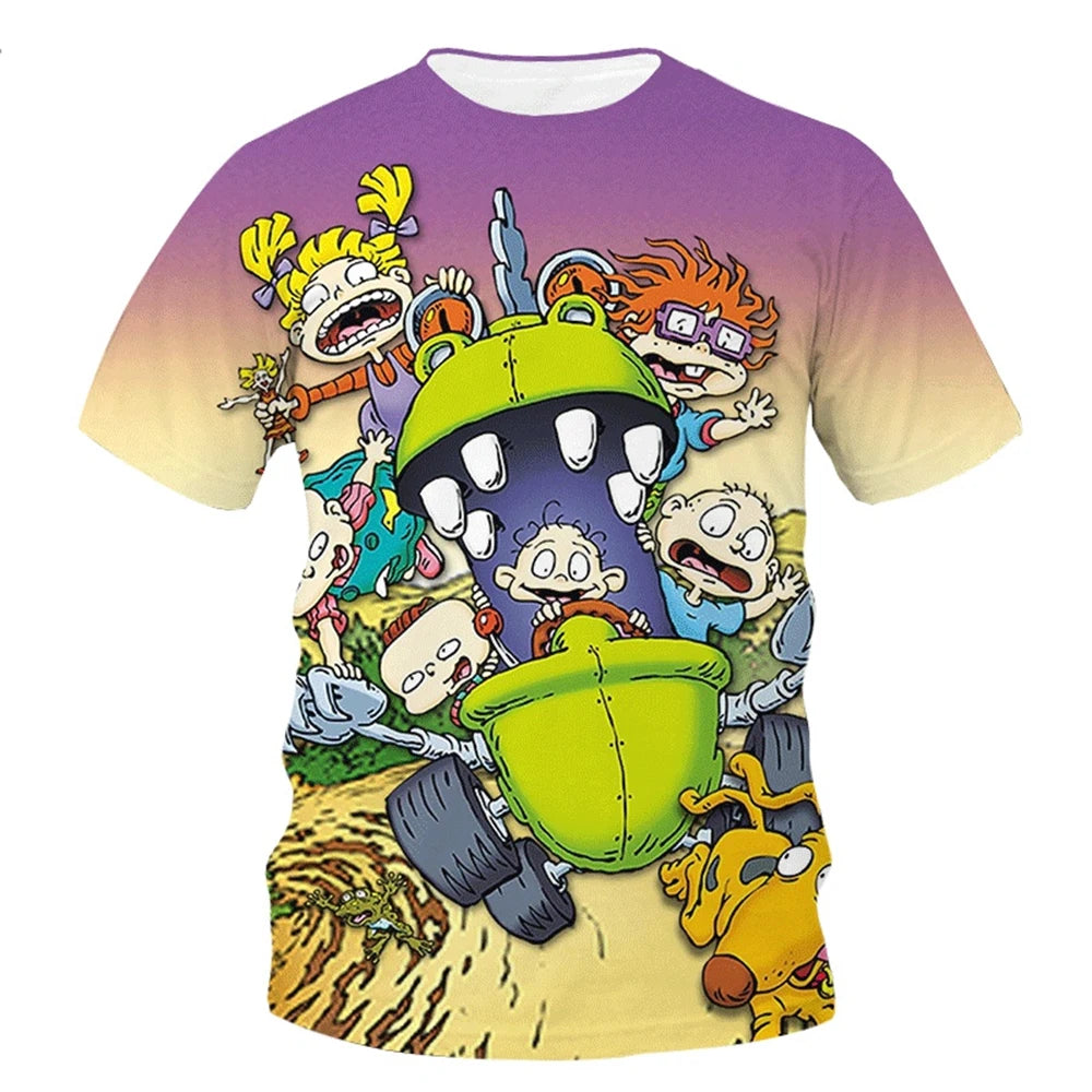 Summer fashion, novelty, creativity, 3D printing, anime character printing, fun, casual, comfortable short sleeved T-shirt