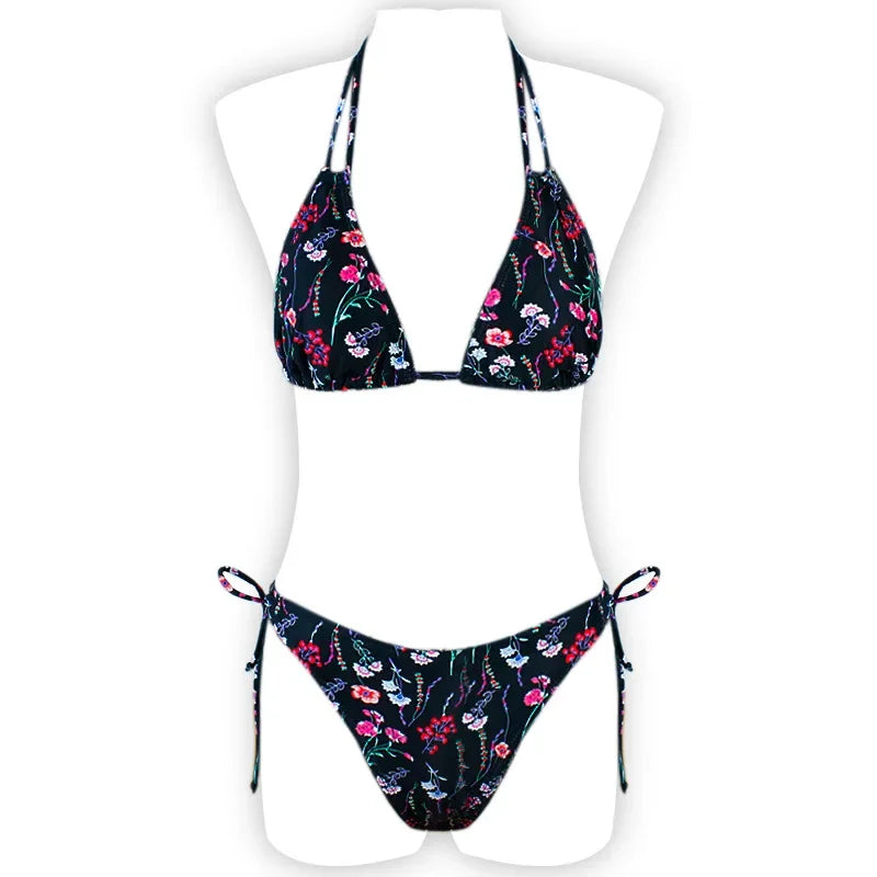 Leaves Print Swimsuit for Women,low Waist Drawstring Bikini,2-piece Swimwear,V-neck Susupender Backless Bathing Suit,beachwear