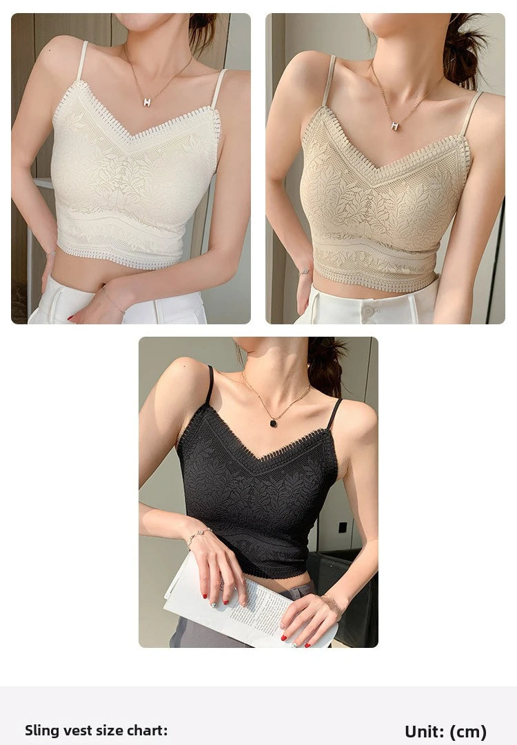 The New Women's Lace Vest with Seamless Small Halter Wrap Chest Seamless Underwear One Cup Anti-slip Bra Y2k Top Tank Top Halter