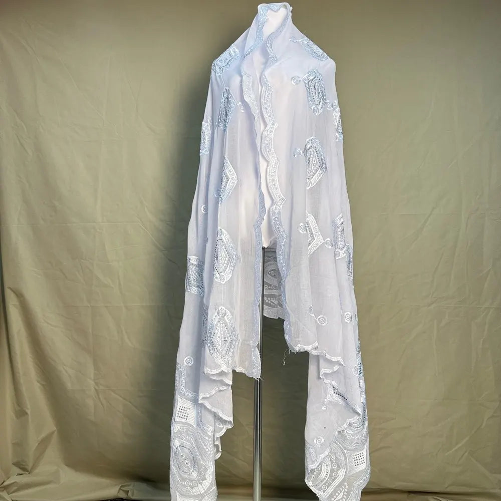 All white blanc Dubai African Muslim Shawl Wrap Cording Embroidery Scarf Sales Muslim Scarf 100% Cotton Big Scarf AfricanWomen