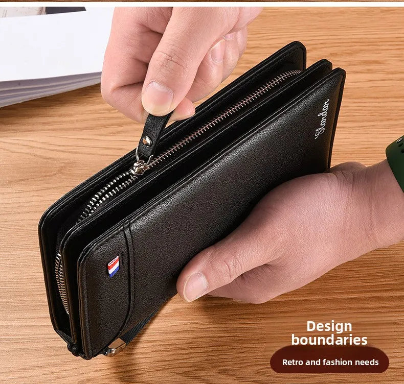 Fashionable Men Handhold Bag New Style Business Zippered Large Purse Phone Case