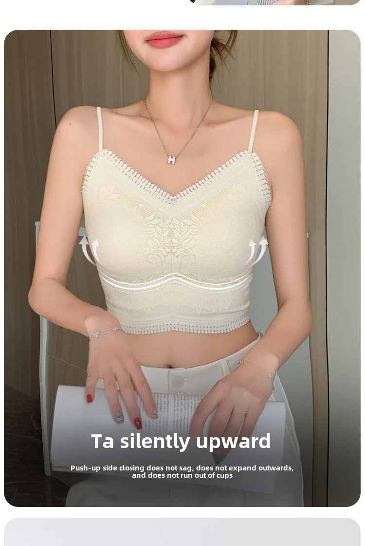 The New Women's Lace Vest with Seamless Small Halter Wrap Chest Seamless Underwear One Cup Anti-slip Bra Y2k Top Tank Top Halter