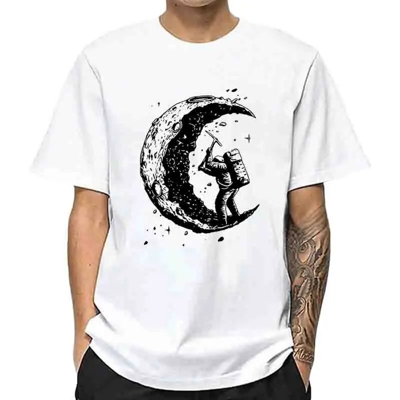 Men's High Quality Cotton Blend Moon Print Casual Summer Cool Short Sleeve Men Tshirt Loose t-shirt Male Tee Shirts Male Tee Top