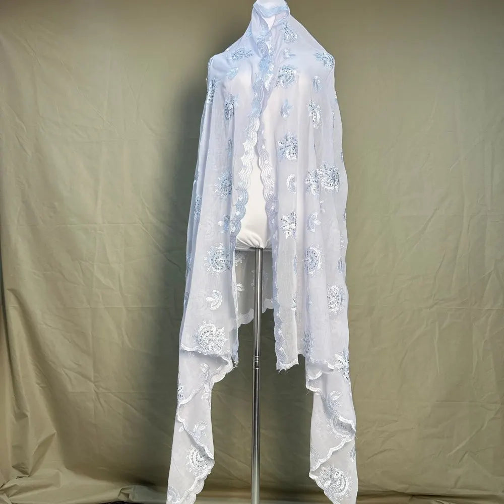 All white blanc Dubai African Muslim Shawl Wrap Cording Embroidery Scarf Sales Muslim Scarf 100% Cotton Big Scarf AfricanWomen
