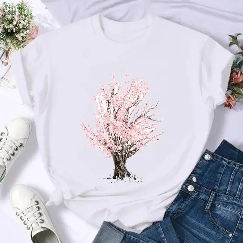 Women's Moon Print Short Sleeve T-Shirt Casual Cartoon Print Retro T-Shirt Graphic T Shirts Women Clothing Summer Streetwear Y2K