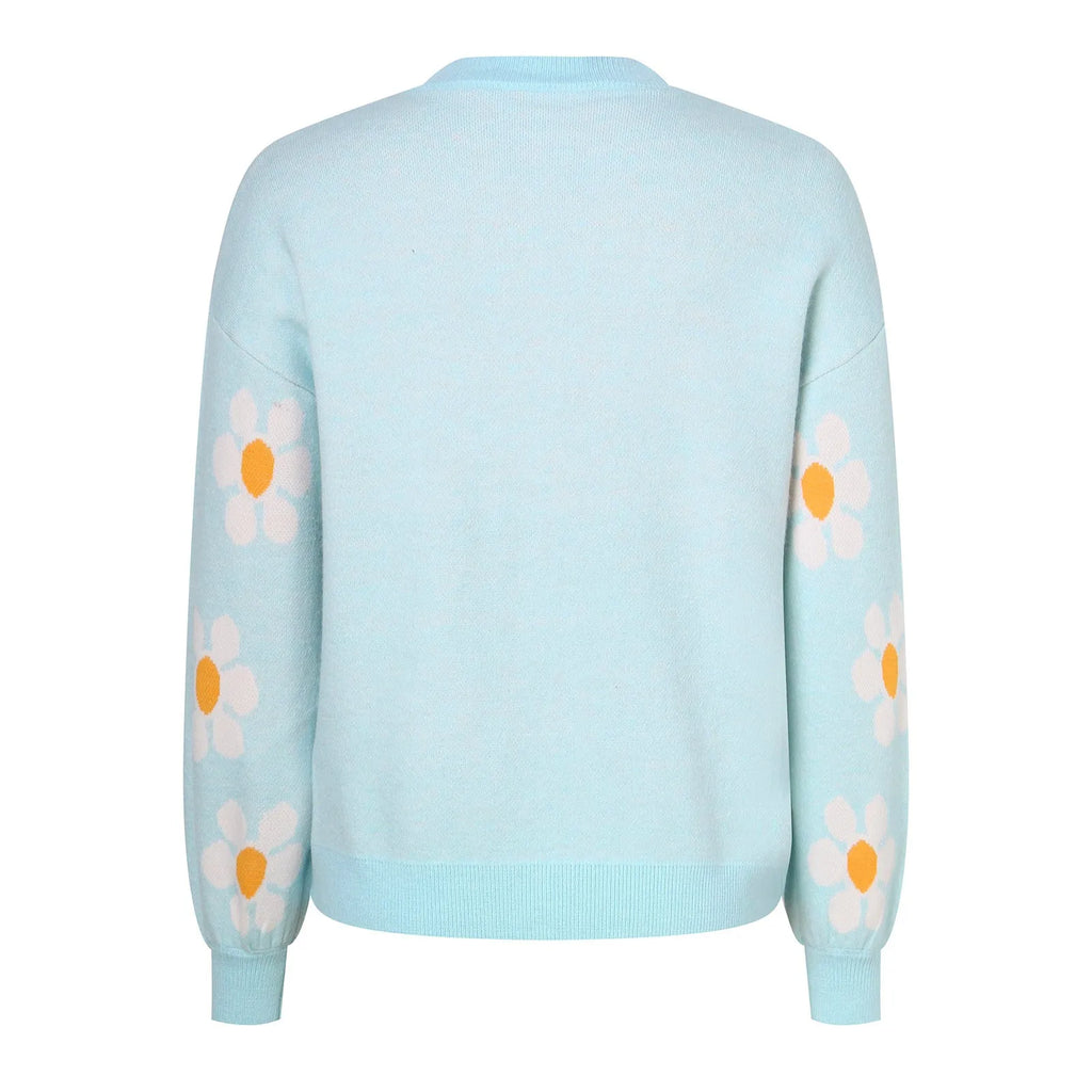 2024 Fall Sweater Women Fashion Round Neck Flower Printed Long Sleeve Ribbed Knitted Pullover Popular Top Autumn Winter Outfits