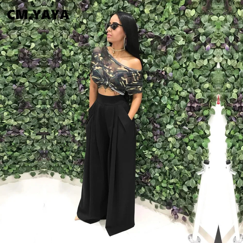 CM.YAYA Women Straight High Waist Pants Autumn Winter INS Streetwear Basic Wide Leg Long Trousers