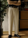 2025 Spring Trendy Mens Trousers Solid Color Pleated Loose Straight Pants Men Leisure Breathable Suit Trousers Men's Clothing
