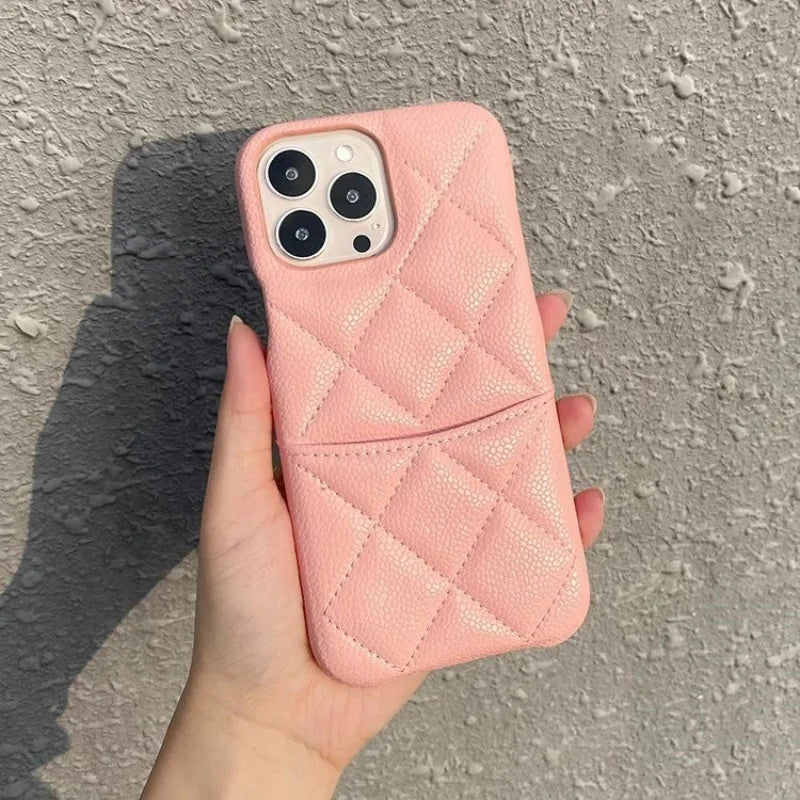 Luxury Lychee Texture Leather Card Bag Solid Color Wallet Phone Case for iPhone 17 16 15 14 Pro Max Black White PU Hard Cover