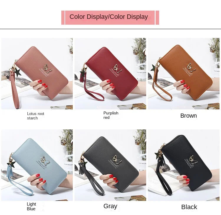 Fashion Butterfly Women Wallet Wrist Handle Phone Case Long Section Money Pocket Pouch Handbag Women's Purse Card Holders 2023