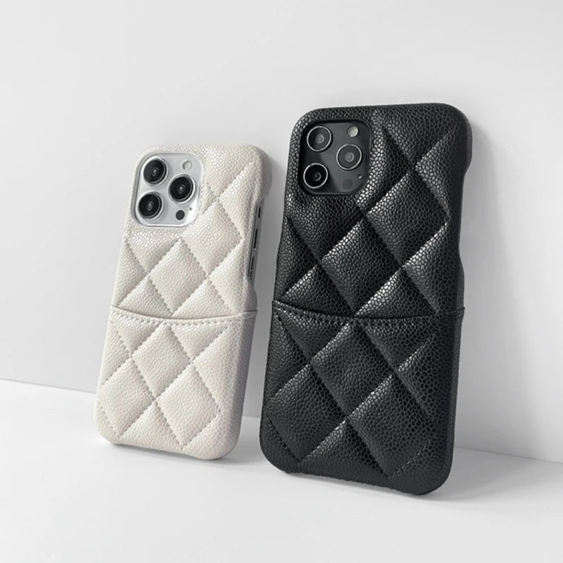 Luxury Lychee Texture Leather Card Bag Solid Color Wallet Phone Case for iPhone 17 16 15 14 Pro Max Black White PU Hard Cover