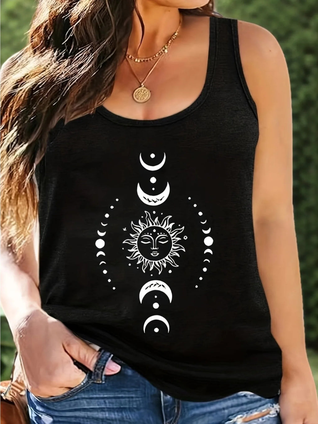 printed Summer women's loose and personalized dream catcher mesh printed vest top T-shirt comfortable sleeveless