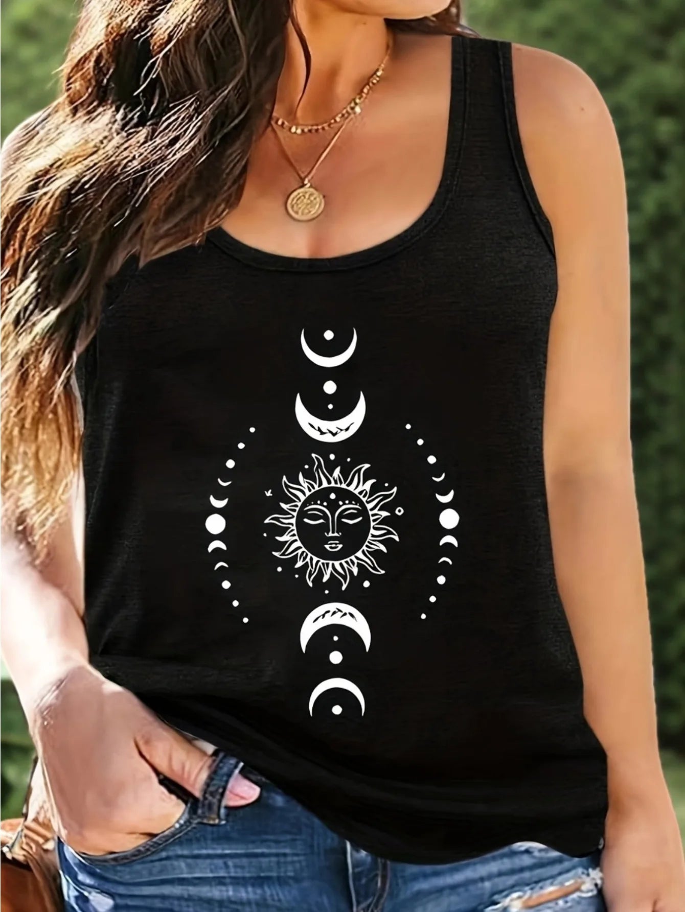 printed Summer women's loose and personalized dream catcher mesh printed vest top T-shirt comfortable sleeveless