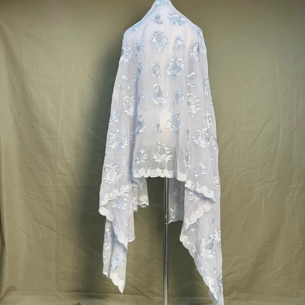 All white blanc Dubai African Muslim Shawl Wrap Cording Embroidery Scarf Sales Muslim Scarf 100% Cotton Big Scarf AfricanWomen
