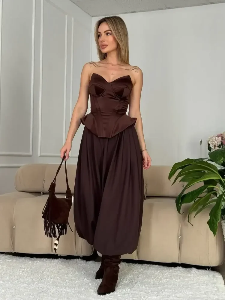 Sexy Fishbone Strapless Short Top Women Chic Sleeveless Off-shoulder Backless Waist Cinching Tops 2026 Lady Evening Party Blouse