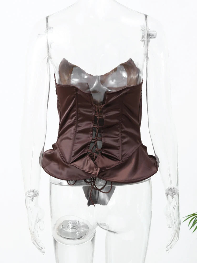 Sexy Fishbone Strapless Short Top Women Chic Sleeveless Off-shoulder Backless Waist Cinching Tops 2026 Lady Evening Party Blouse